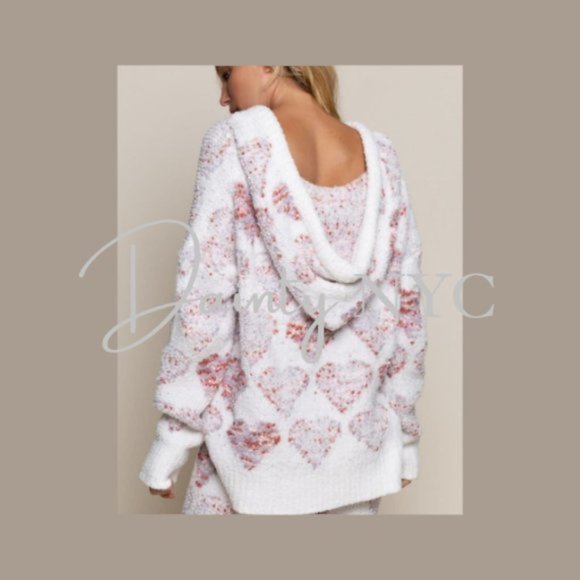 Hearts Berber Fleece Lounge Hoodie Sweater Plush - Picture 6 of 14